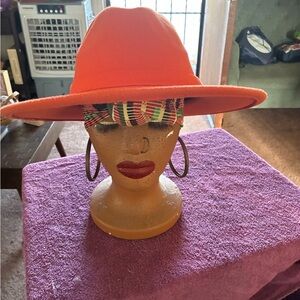 Stylish Orange Wide-Brim Fedora Hat - Women Accessories